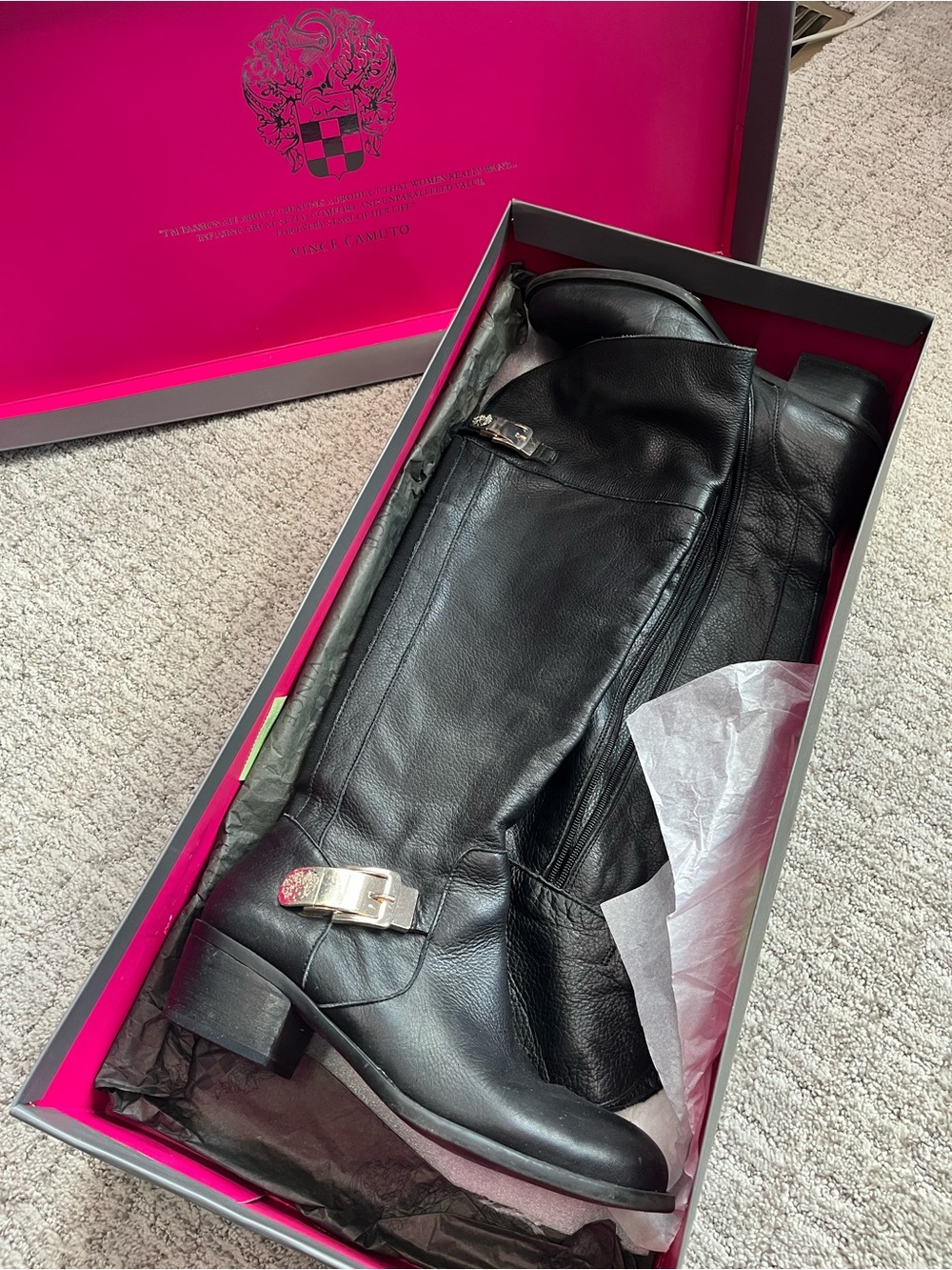 Vince Camuto Black Leather Knee-High Heeled Boots 9
